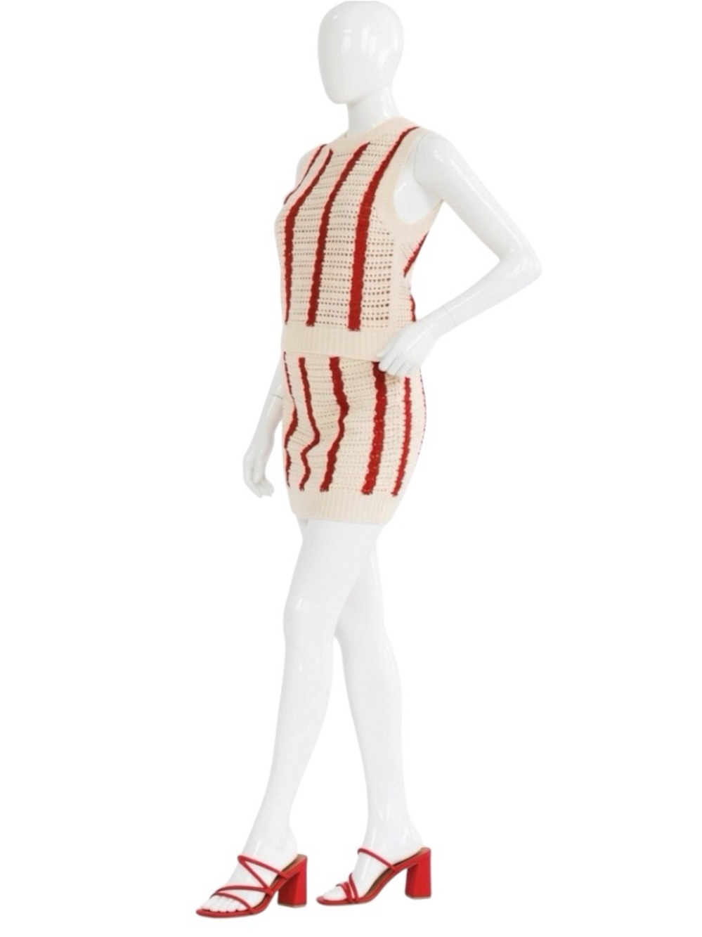STRUT & BOLT crochet red and cream skirt set S M L